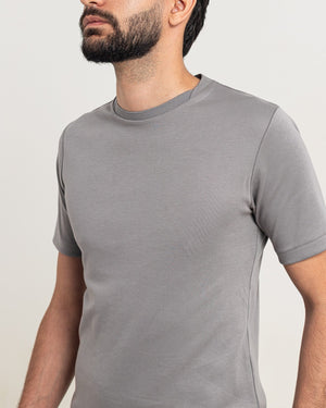 CAMISETA PIMA - GOLA CRUZADA DUPLA - PRATA - imagem 2